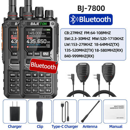 2PCS BAJETON BJ-7800 Walkie Talkie NOAA Long Range SW MW LW AM SSB CB Receive Wireless Bluetooth Phone Programming Two Way Radio