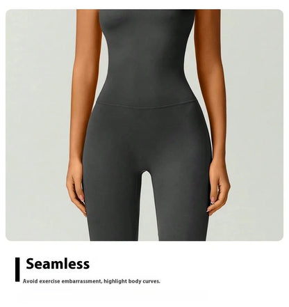 Female Sexy Backless Gym Jumpsuits Set Woman Training Yoga Flared Sportswear Woman Sports Clothes Fitness Elastic Training Suits
