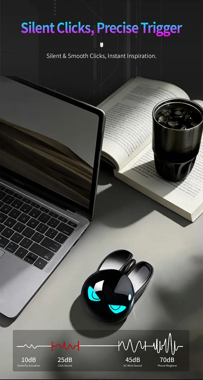 MOFII M6C Evil Rabbit Dual-mode Mouse, Black Cool Rabbit Shape, RGB Ambient Light, Silent Rechargeable, Multi-device Compatible