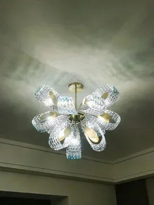 Modern Blue Glass Led Pendant Lamp Copper Designer Hanging Chandeliers for Living Room Bar Bedroom Suspension lustre Lights