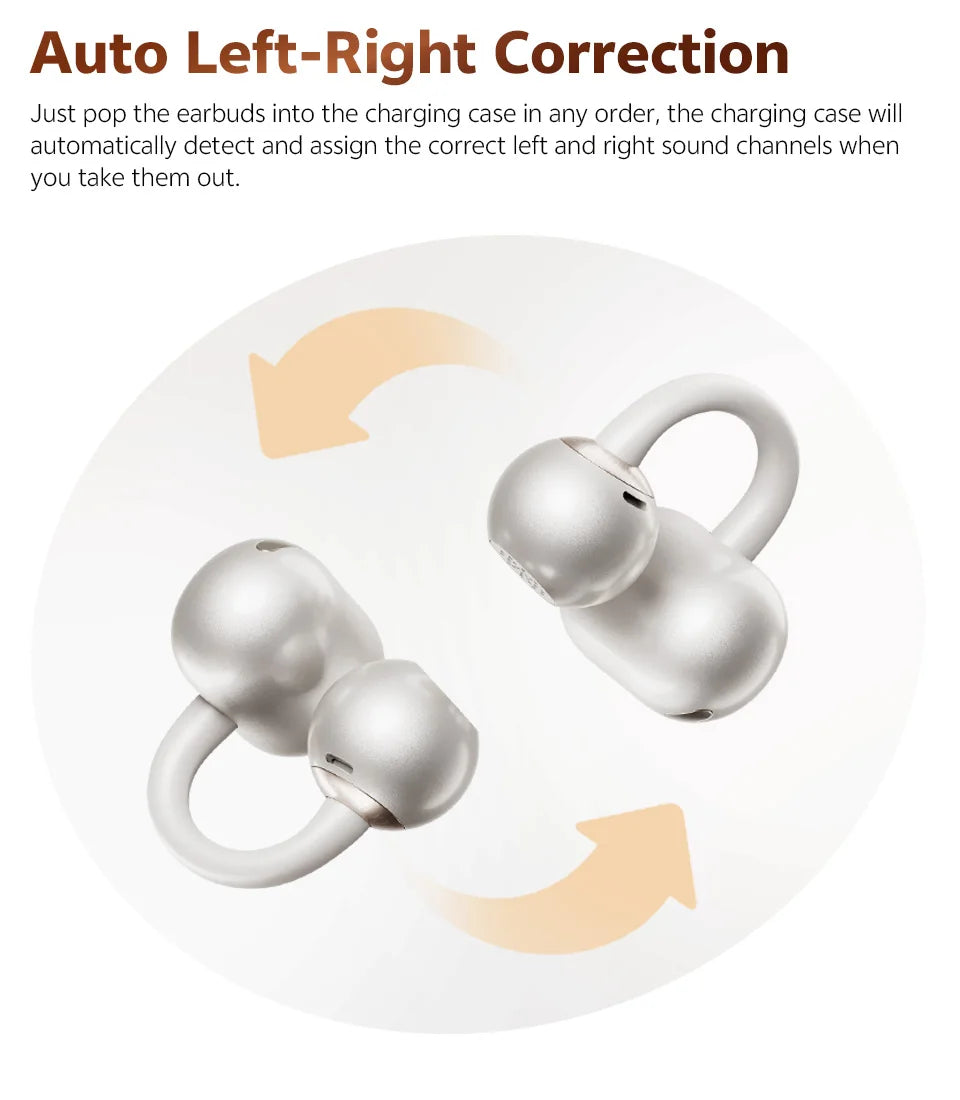 QCY CT06 Clip On Earbuds Crossky C50 Open Ear Wireless Bluetooth 6.0 Headphones with 4 Mic 35H Earbuds Comfortable for Running