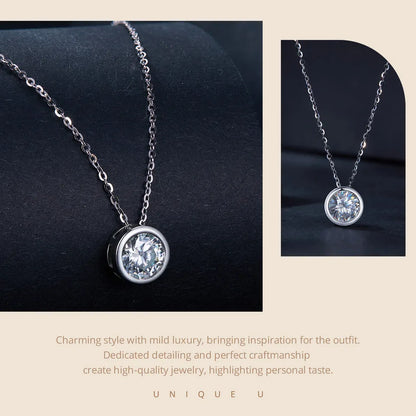 BAMOER 1CT Bezel Moissanite Pendant Necklace D color VVS1 Lab Diamond for Women 925 Sterling Silver Wedding Minimalist Jewelry