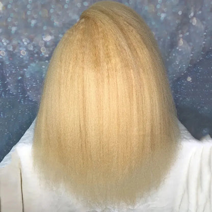 Transparent Lace 613 Blonde Kinky Yaki Straight Lace Front Wig For Women Glueless Pre Plucked Cosplay Daily Wear Fiber