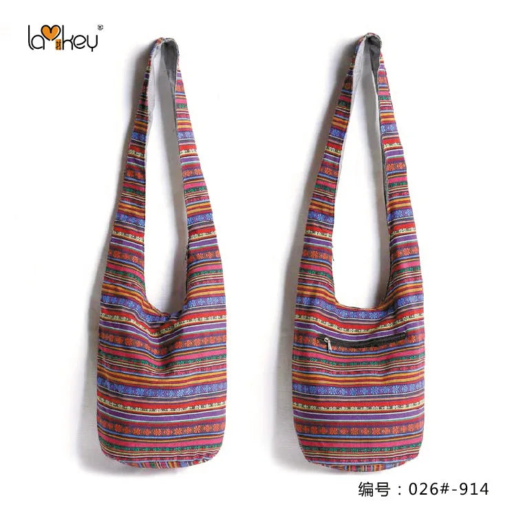 Bohemian Boho Crossbody Bag Women's Bucket Shoulder Bags Ladies Ethnic Canvas Casual Shopping Travel Messenger Bag Hippie Tote