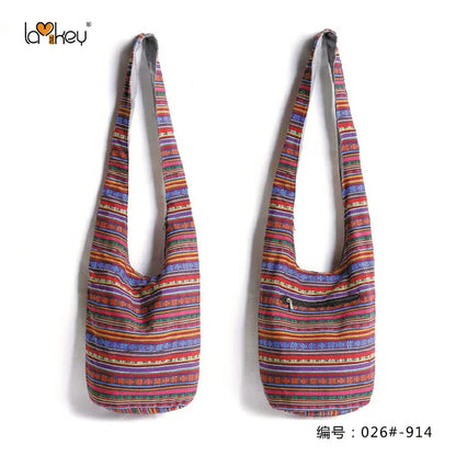 Bohemian Boho Crossbody Bag Women's Bucket Shoulder Bags Ladies Ethnic Canvas Casual Shopping Travel Messenger Bag Hippie Tote