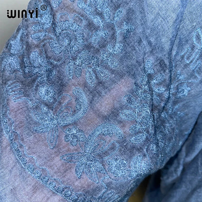 WINYI Kimono Hand-Dyed Embroidered Cardigan Beachwear Evening Dress Abaya Dubai Luxury Cover-Ups Beach Outfits Women Maxi Coat