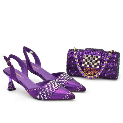 African Matching Shoes and Bags Set Decorated with Rhinestone Bag and Shoe Set Nigeria Party Pumps Street Style High Heels