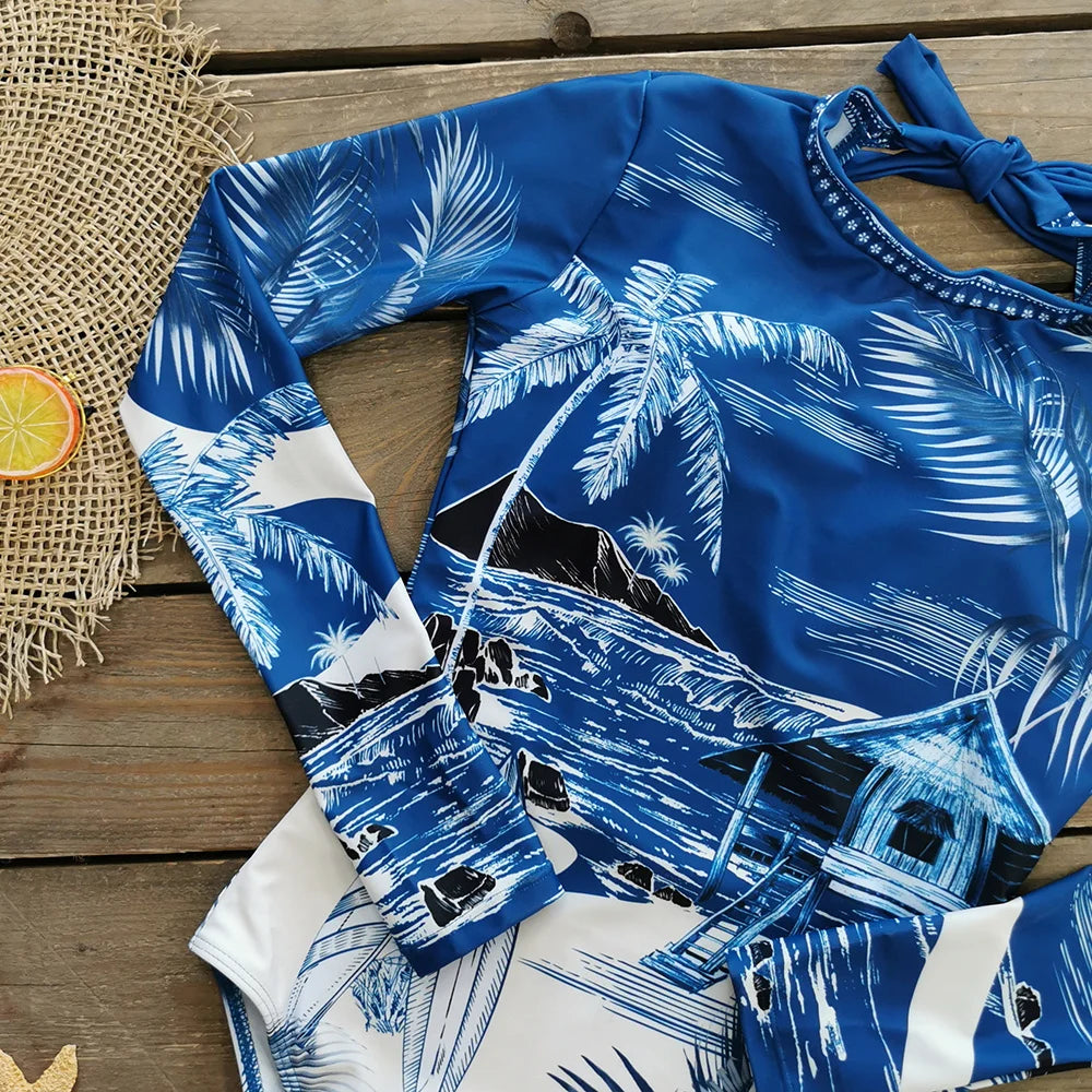 2026 Surfing Sport Swimsuit Long Sleeves Women One Piece Swimsuit  Swimwear Solid Monokini Bathing Suit Tropical Bodysuit Female