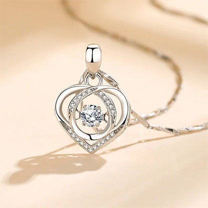 925 Sterling Silver Heart Shaped Necklace Bracelet Set for Women Vintage Korean Crystal Bracelets High Quality Set Party Jewelry