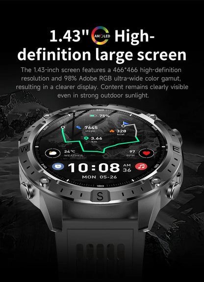 2026New Military Tank GPS SmartWatch Offline Map 10ATM Swim 2GB RAM Music Altitude Compass Bt Call Fitness Sports Smartwatch Men