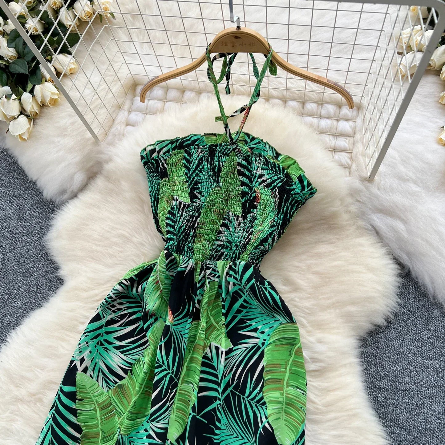 2024 New Summer Sexy Bohemian Leaf Print Jumpsuits Women Sleeveless Sexy Long Jumpsuit Mujer Casual Holiday Beach Rompers
