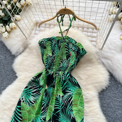 2024 New Summer Sexy Bohemian Leaf Print Jumpsuits Women Sleeveless Sexy Long Jumpsuit Mujer Casual Holiday Beach Rompers