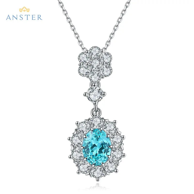 Women Diamonds Pendant Necklaces Charms 925 Silver Lab Paraiba Jewelry