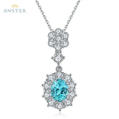 Women Diamonds Pendant Necklaces Charms 925 Silver Lab Paraiba Jewelry
