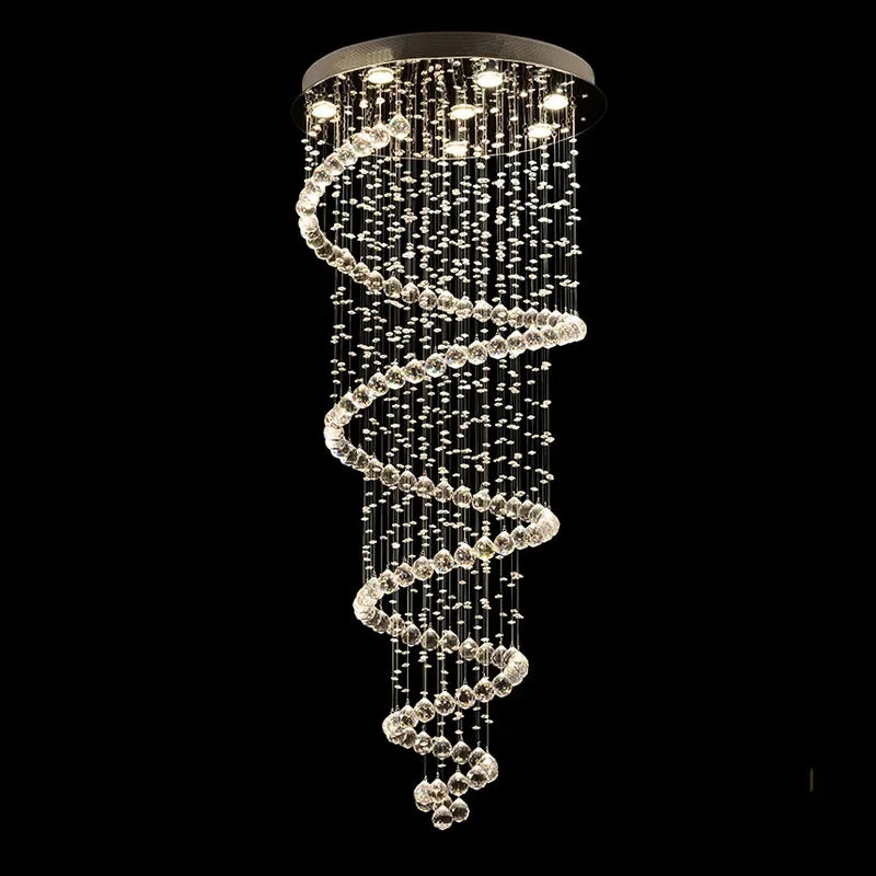 Spiral Crystal LED Ceiling Chandelier Light Bedroom Hall Living Room Suspension Lustre Corridor Staircase Hanging Lamp Fixture
