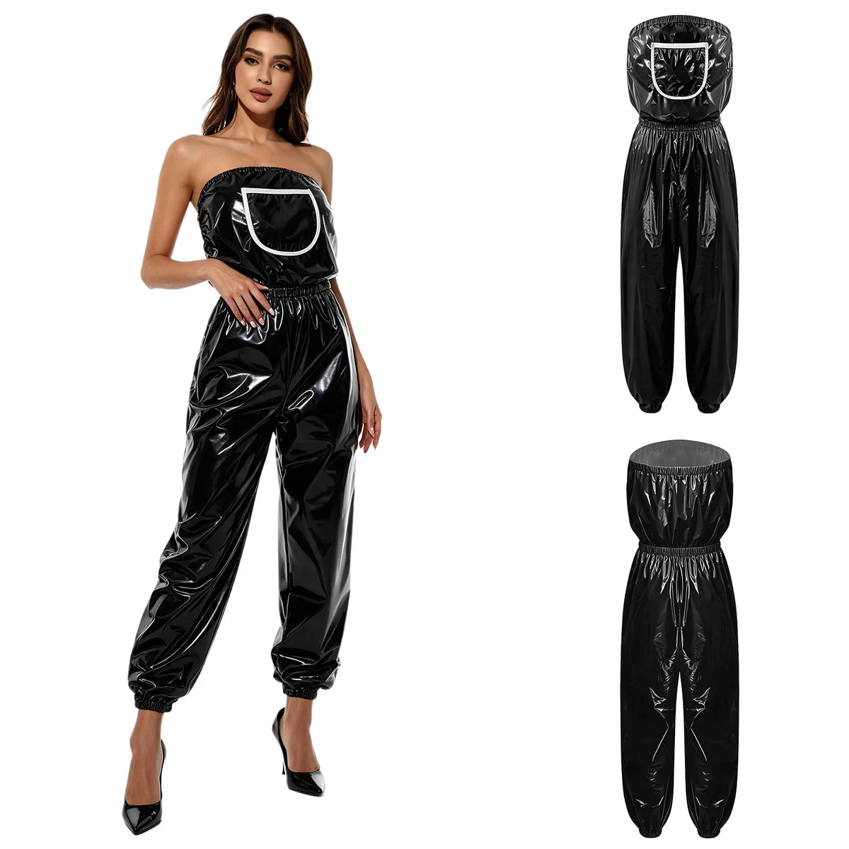 Womens Water Resistant Diaper Cover Jumpsuit Strapless Bodysuit Elastic Waist Leg Opening Adaptive Rompers for Club Night Out