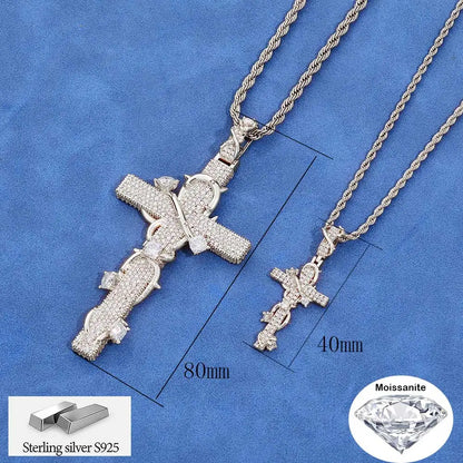 NUOYA Luxury Moissanite 925 Sterling Silver Pendant Necklace Thorn Wrapped Cross/Pray Pendant Pass Diamond Test Fine Gift