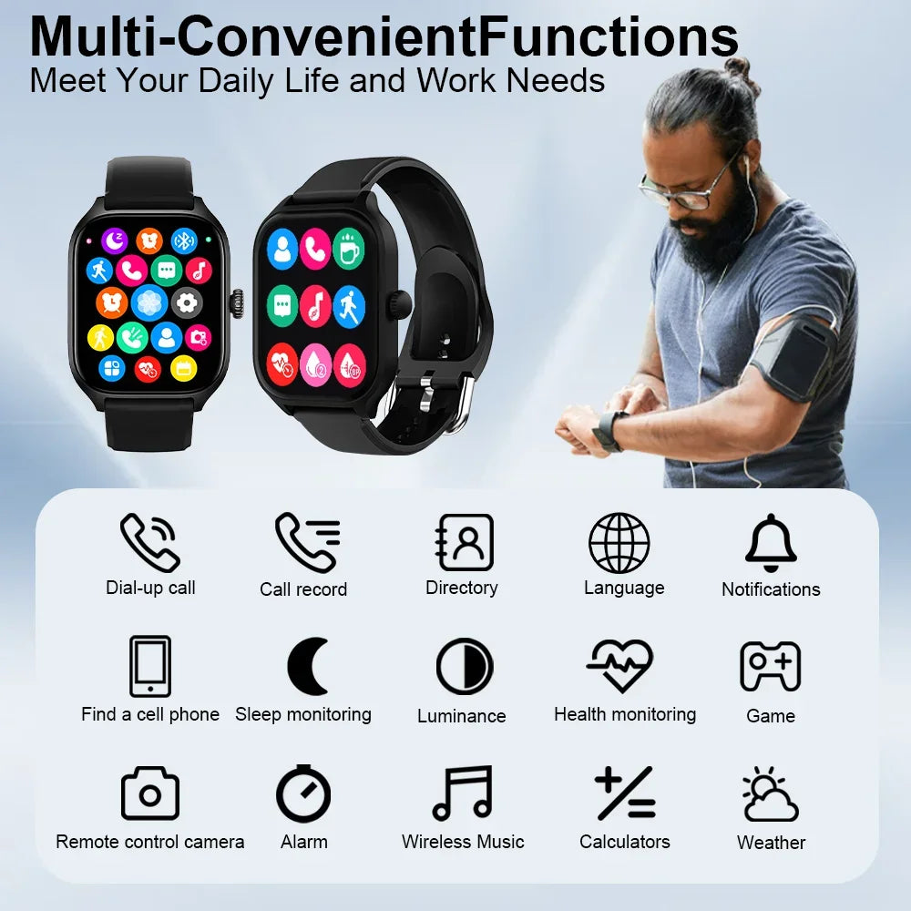 Sports Smartwatch For Women and Men HD Screen Phone Call Music Message Preview Weather Smart Watches Compatible with Android iOS