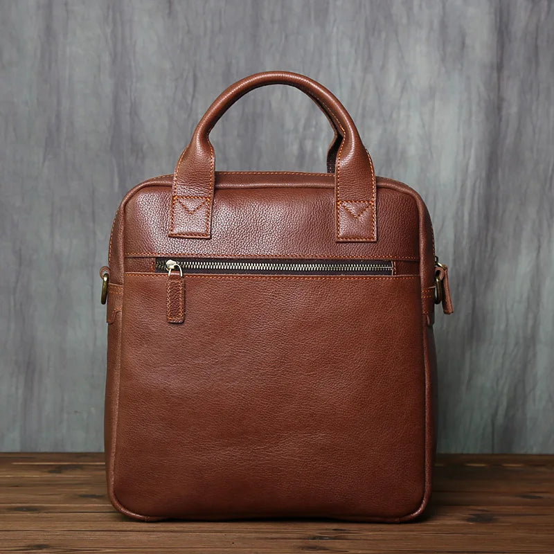 NZPJ New Retro Leather Men's Handbag Top Layer Cowhide Vertical Single Shoulder Messenger Bag Postman Briefcase Computer Bag