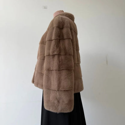 Handmade natural mink fur. Women's short coat
