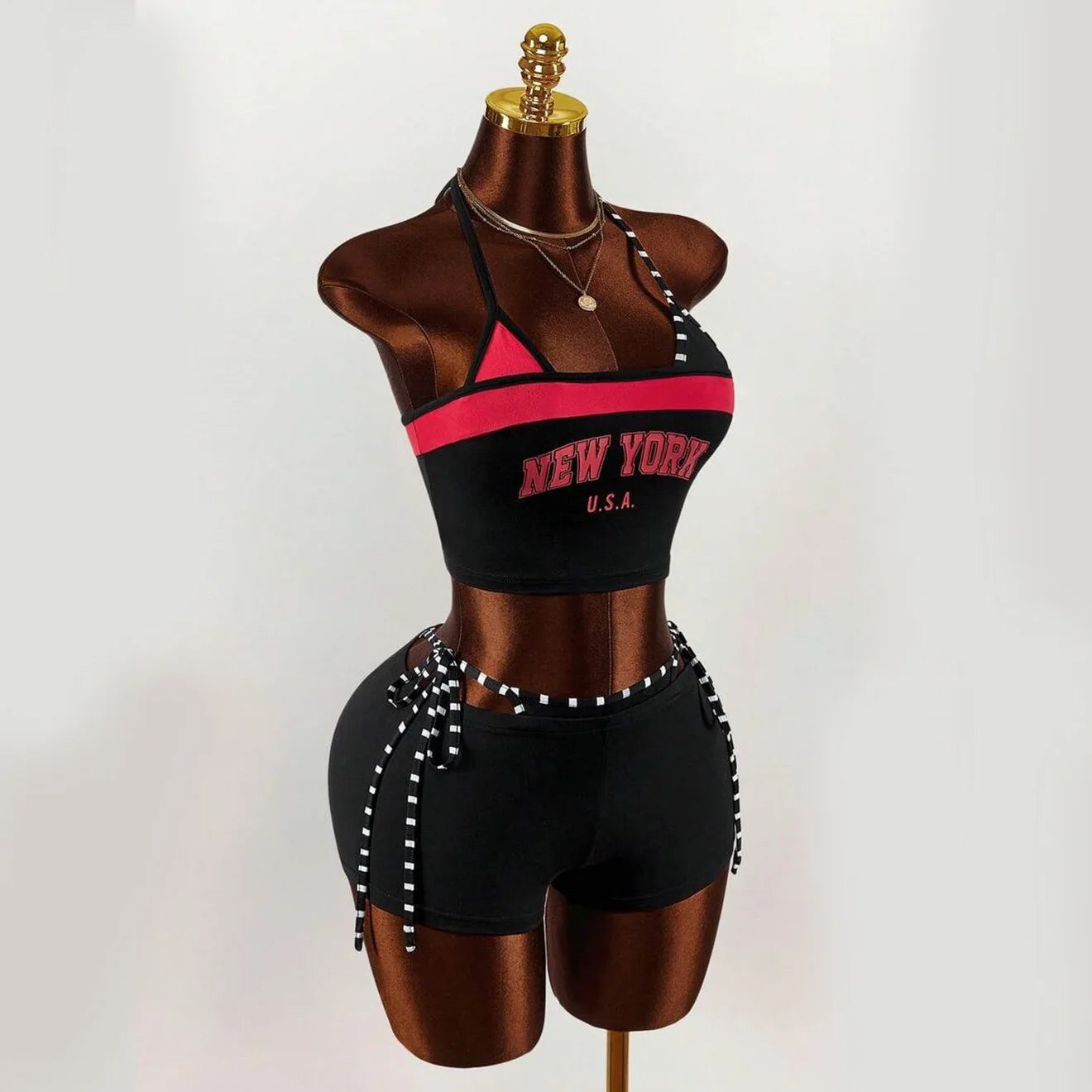 2026 new summer American retro sports Y2K hanging neck shorts two-piece set punk street trend fashion ins personality spicy girl