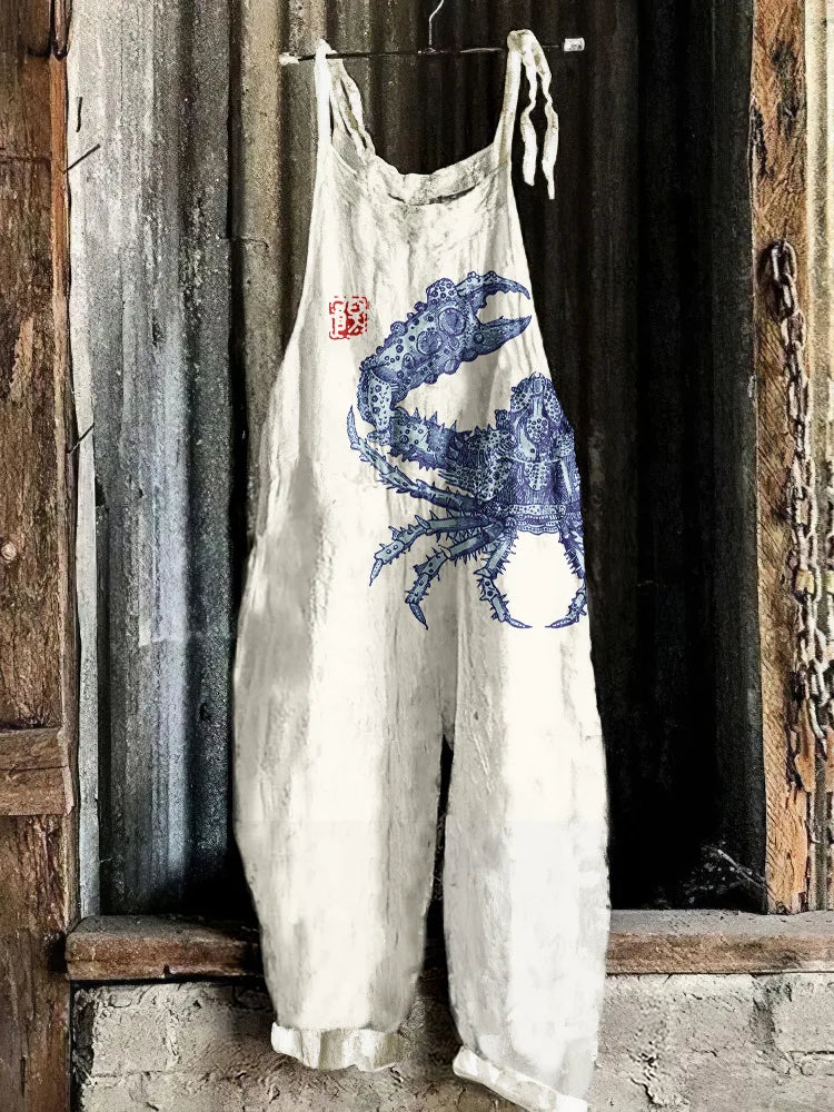 Suspenders Jumpsuits Women Print One Piece Pocket Overalls Sling Long Pants Casual Loose High Waist Rompers Y2k Streetwear 2025