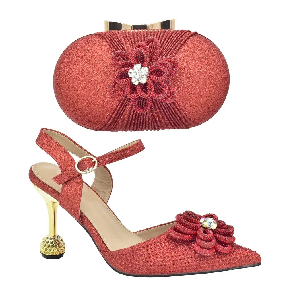 New Fashion Africa Women Shoes and Bags Set with Rhinestone Shoes for Women 2025 Designer Luxury Italian Shoe and Bag Set