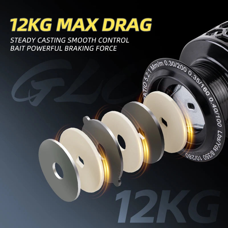 BILLINGS Spinning Reel Metal Spinning Fishing Reel 12KG Max Drag for Freshwater Saltwater 5.2:1 Gear Ratio Fishing Reels