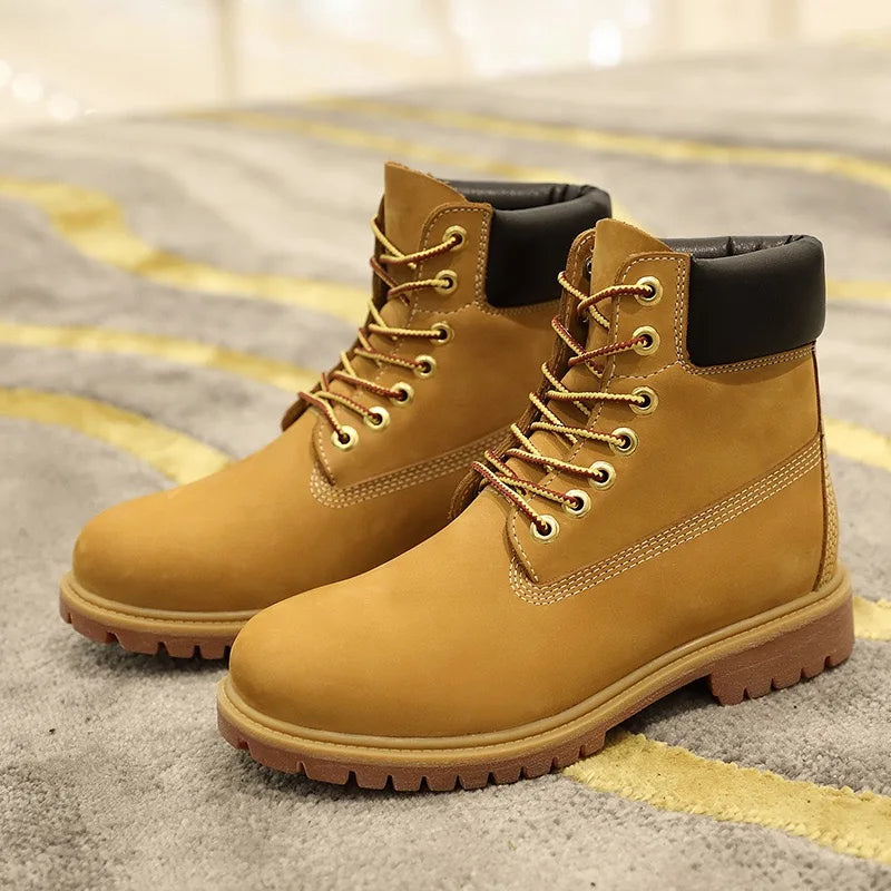 Motorcycle anti slip retro yellow boots waterproof high couple riding classic cruise shoes men women retro durable shoes