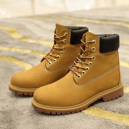 Motorcycle anti slip retro yellow boots waterproof high couple riding classic cruise shoes men women retro durable shoes