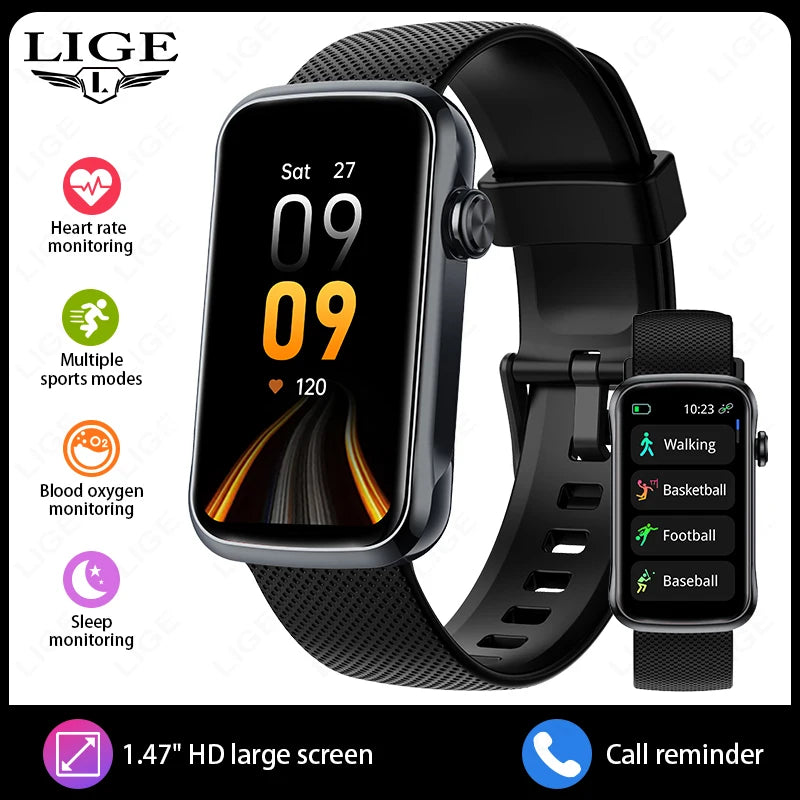 LIGE 1.47'' Smart Watch Women Men Smart Bracelet Heart Rate Step Count Sport Fitness Health Monitor Waterproof Smartwatch Ladies