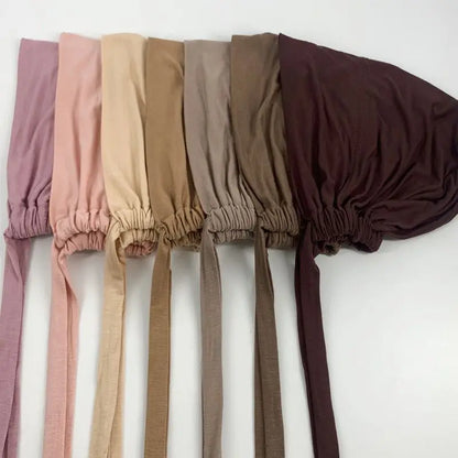 Adjustable Tie Hijab Undercap Soft Modal Bonnet Cap for Muslim Women Stretchy Breathable Inner Head Cover Prayer Wear Accessory