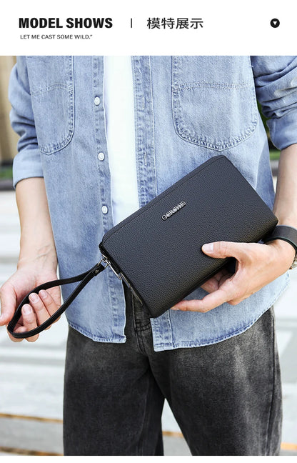 Leather Wallet FL-V1 Men Business Clutch Bag Smart Fingerprint Lock Security Anti Theft Handbag Black Safety Men Wallet сумка 가방