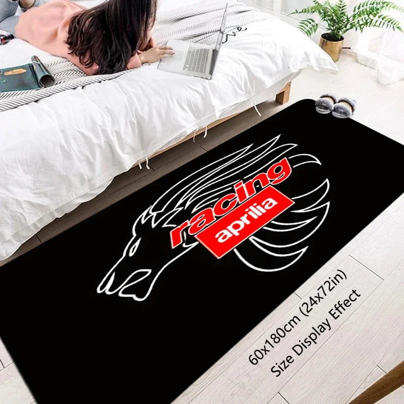 VIKAMA Motorcycle Racing Rug - Non-Slip Floor Mat for Entrance, Anti-Skid Bedside Carpet with Bike Print Home Decor
