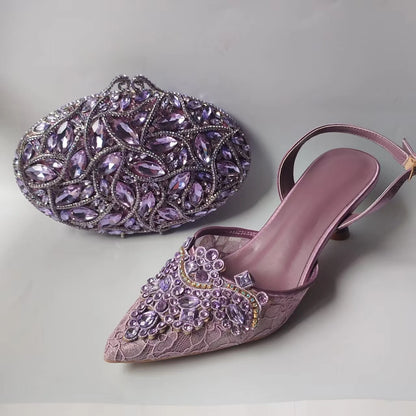 INSIGHTLINK Lady Stones Shoes and Bag Sets for Evening Purses Party Rhinestone Luxury Heels Sandals Set for Party Elegant Pumps