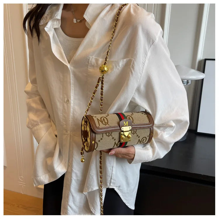 Luxury Brand Women's Evening Messenger Handbag Cylinder Shoulder Bag High-End Designer Stylish Fashion Accessory for Girls