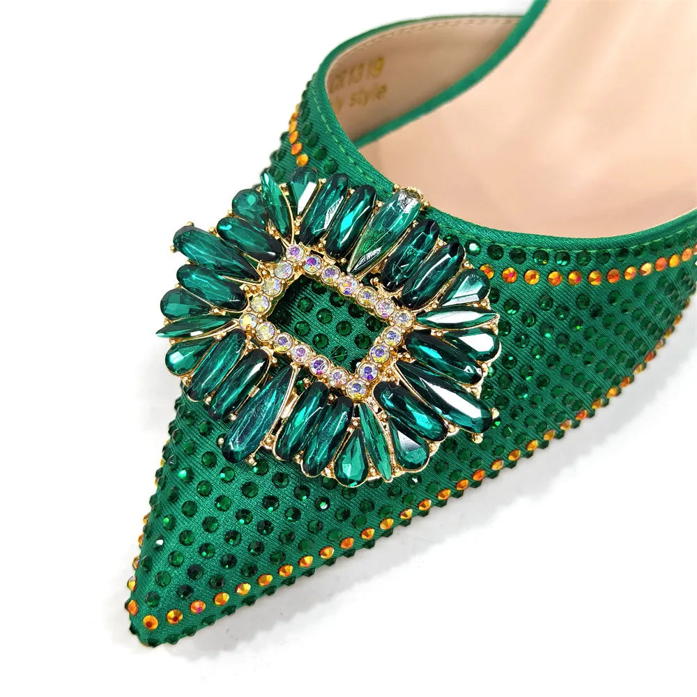 Latest Elegant Wedding Italian Diamond Design Shoes Women's African Party Shoes Crystal Shoes High School High Heels