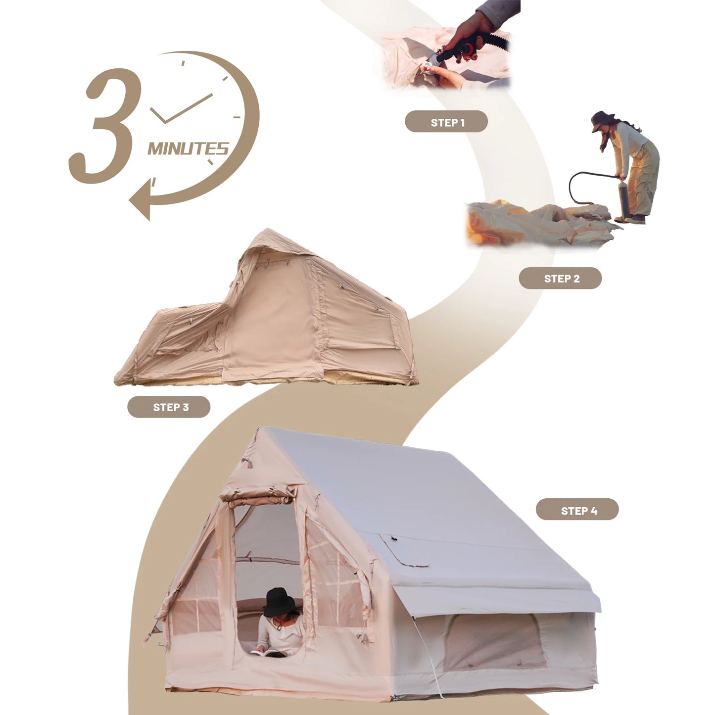 Pakicetus Quick Setup Inflatable Camping Tent, Waterproof Family Tent for 4-8 Persons, Portable Air Tent with Carry Bag