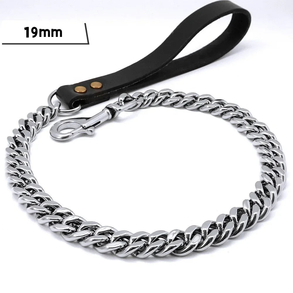 Traction Solid Super Strong Gold Collar Stainles Steel Dog Leash Pet Lead Chain 32mm 19mm Bulldog Pitbull Large Dog Collar Leash