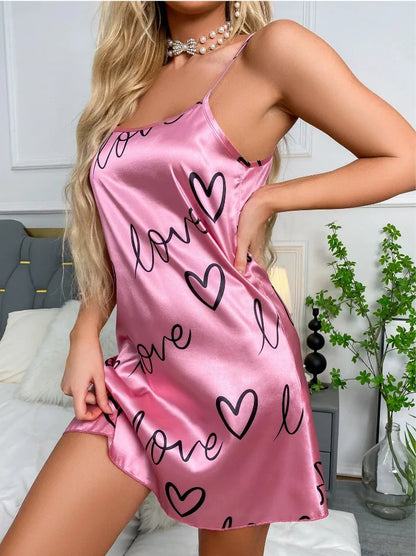 Ladies Sexy Sling Nightgown Nightdress Women's Sexy Lingerie Silk Satin Sleepwear Floral Pinting Nightwear Homewear Mini Dress