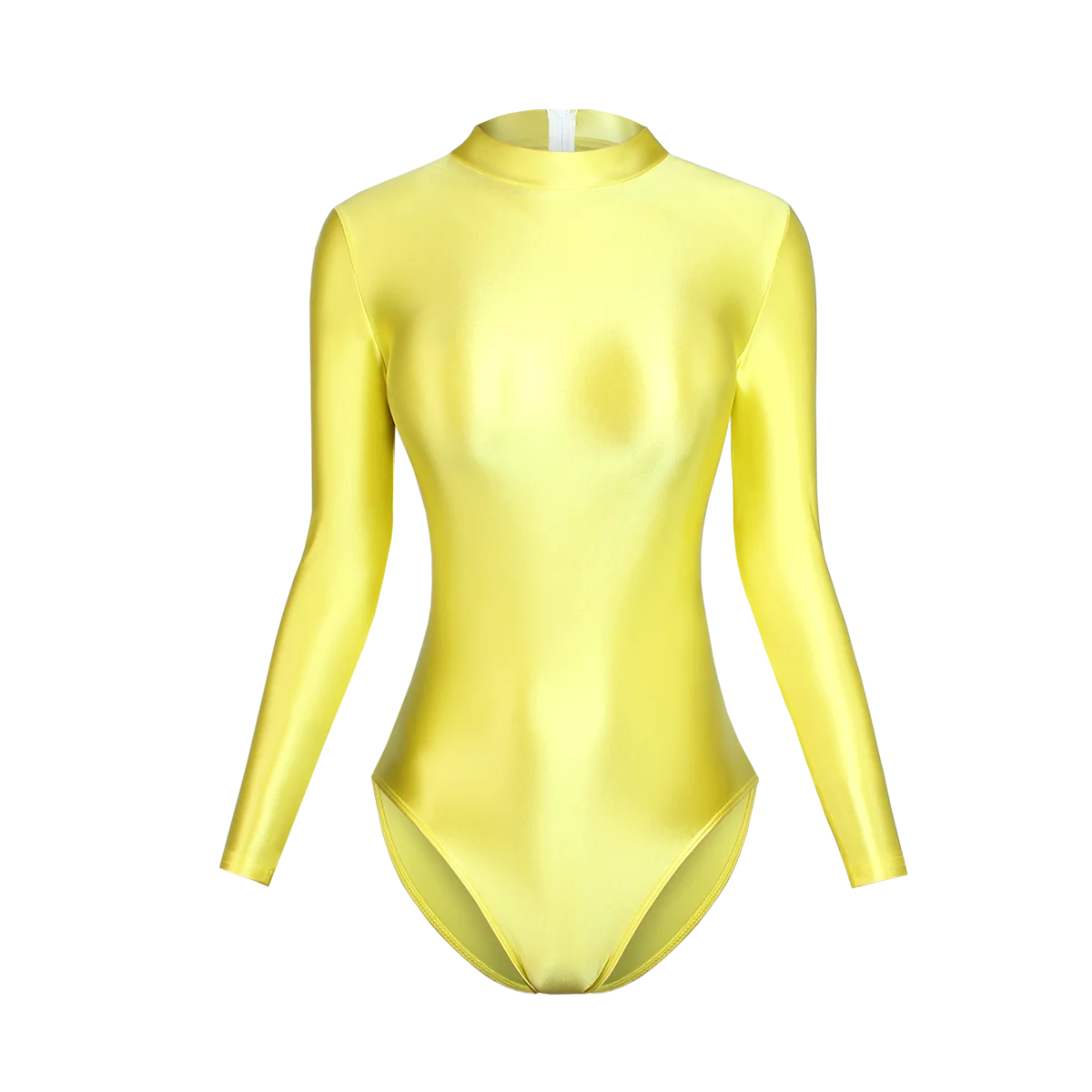 Satin Glossy Leotards Long Sleeve Back Zipper One Piece Swimsuit Sexy High-Cut Bikini Bodysuit Women Bathing Suit Plus Size