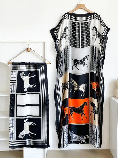 Elegant Printed Silk African Shawl Summer Fashion Long Hijab Kaftan Dress Oversize Muslim Lady Kuwait Abaya Scarf for Women