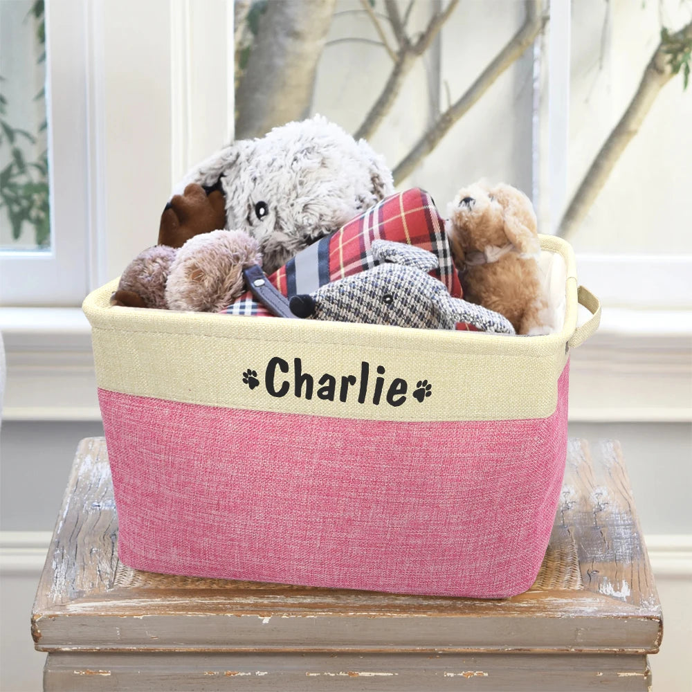 Personalized Dog Toy Basket Free Print Pet Storage Box DIY Custom Dog Name Toys Clothes Accessories Foldable Organize Storage