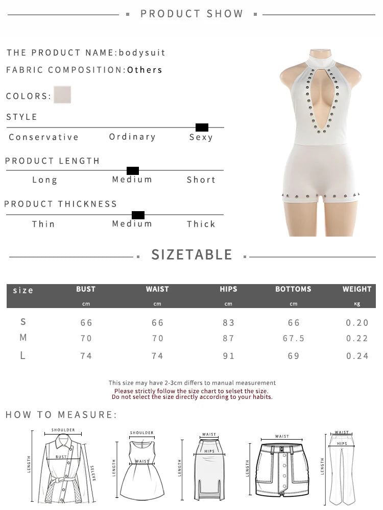 Sisterlinda Hollow Romper Women Hottie Trend Wild Rivet Patchwork Backless Halter Sleeveless Trend Midnight Street Playsuits
