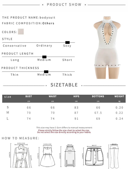 Sisterlinda Hollow Romper Women Hottie Trend Wild Rivet Patchwork Backless Halter Sleeveless Trend Midnight Street Playsuits