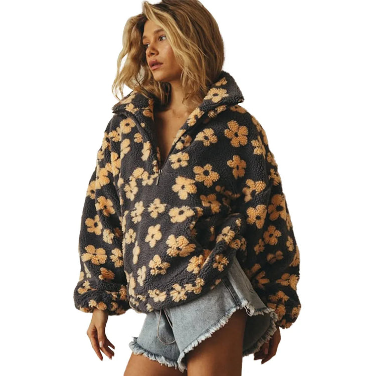 Shake Grain Velvet Flower Hoodie 2025 Autumn And Winter New Fashion Hoodie, Warm Furry Hoodie, Woolen Sweater For Women