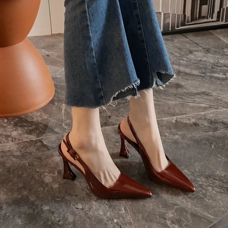 2026 New Fashion Women's Slingback Sandals Summer Pointed End Woman High Heels Dress Shoes Luxury Sandals Zapatos Mujer