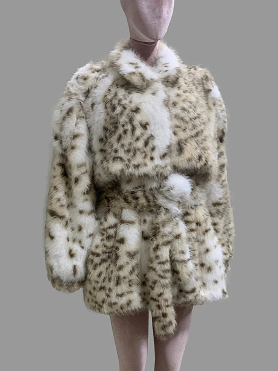 Nerazzurri Autumn Winter Colorful Oversized Thick Warm Hairy Faux Lynx lynx Fur Coat Women Sashes Luxury Fluffy Jacket Clothes