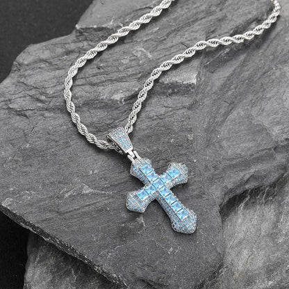 jewelry for street outfits,unisex Color Zircon Cross Necklace crafted in PT950 Platinum set with sparkling artificial diamonds