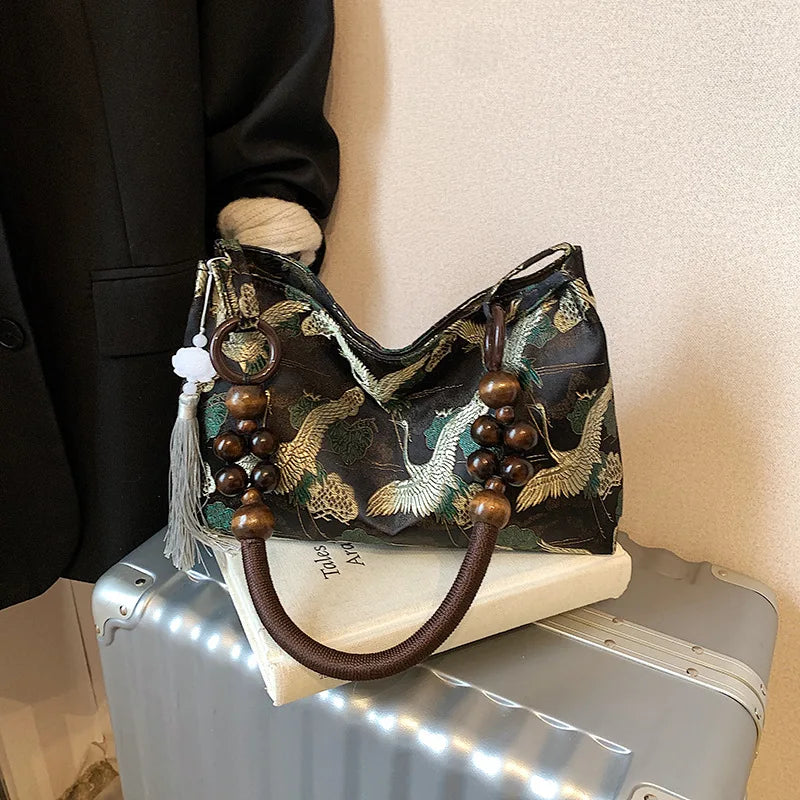 Shoulder Bags Tassel Decoration Embroidered National Style Hasp Sewing Thread 2026 Spring New Hot Sale Women's Handbags